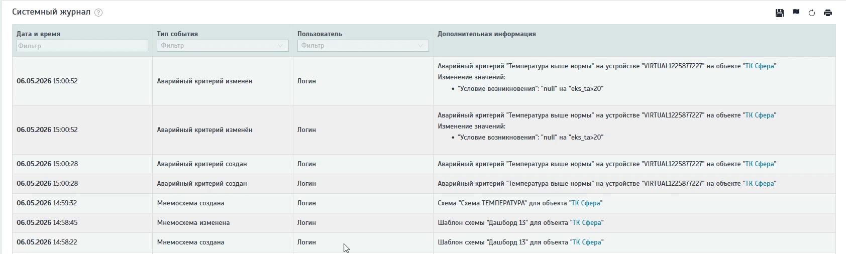 Фильтры в таблице